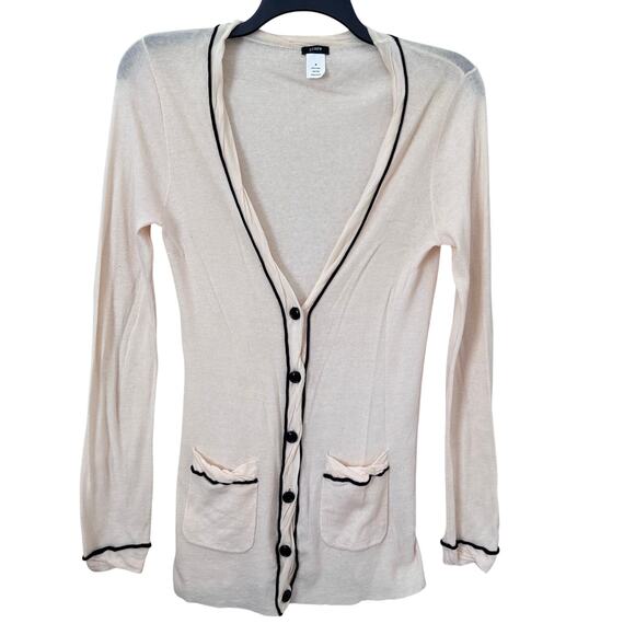 J. Crew Longline Button Front Contrast‎ Trim Cardigan Women's Medium Schoolgirl - Picture 1 of 10